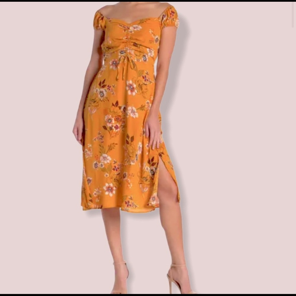 NWT Mustard yellow floral midi dress